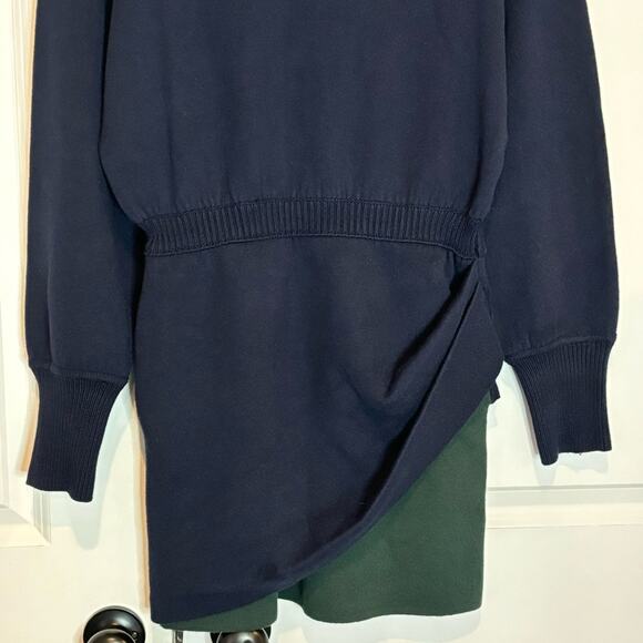 Something Navy Bi Color Blue Green Cotton Cashmere Sweater Mini Dress S - Picture 4 of 11